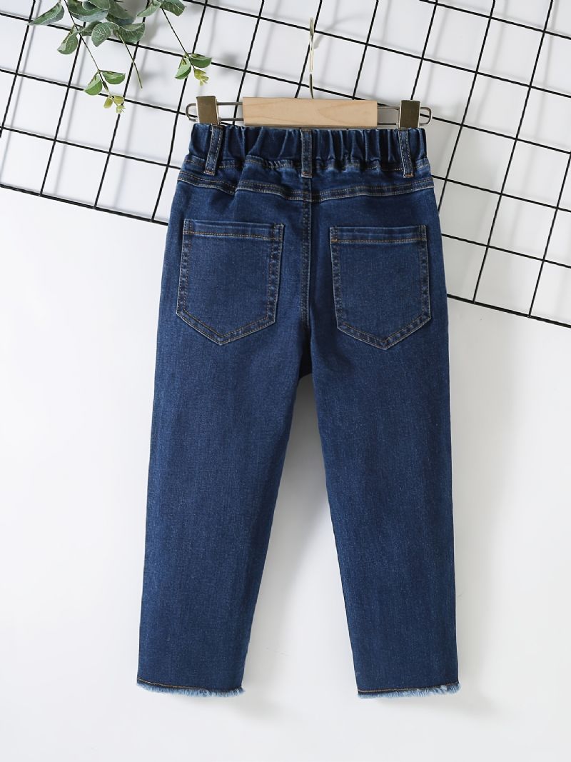 Drenge Casual Simple Patch Denim Jeans Med Elastisk Talje Til Vinter