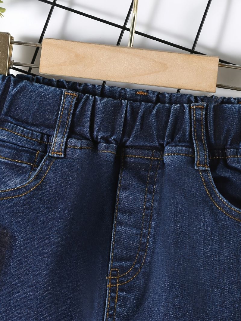 Drenge Casual Simple Patch Denim Jeans Med Elastisk Talje Til Vinter