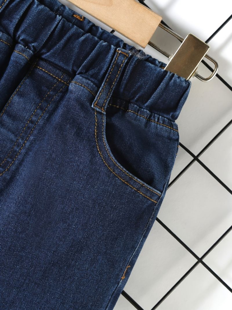 Drenge Casual Simple Patch Denim Jeans Med Elastisk Talje Til Vinter