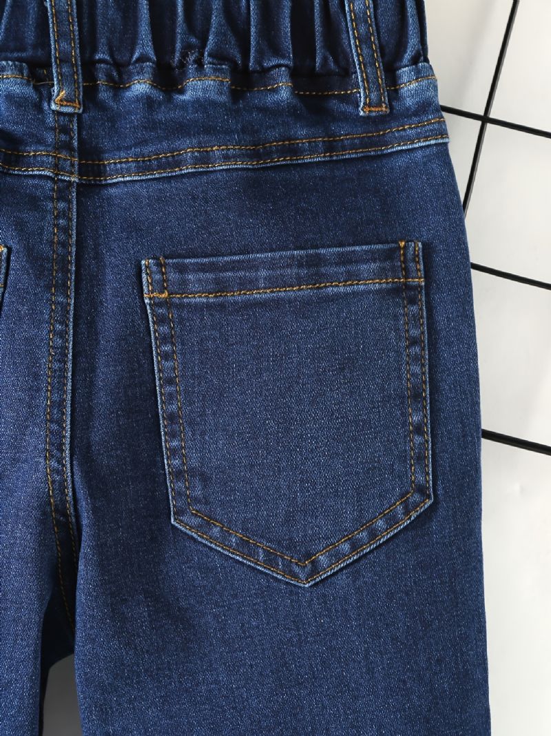 Drenge Casual Simple Patch Denim Jeans Med Elastisk Talje Til Vinter