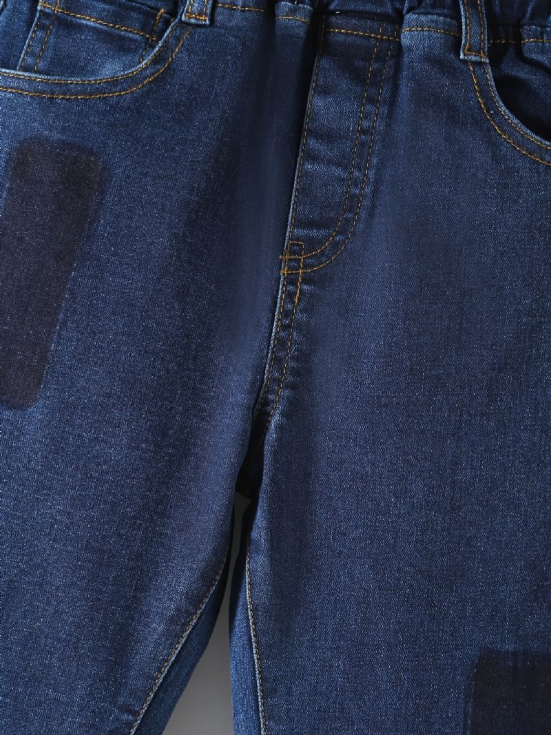 Drenge Casual Simple Patch Denim Jeans Med Elastisk Talje Til Vinter