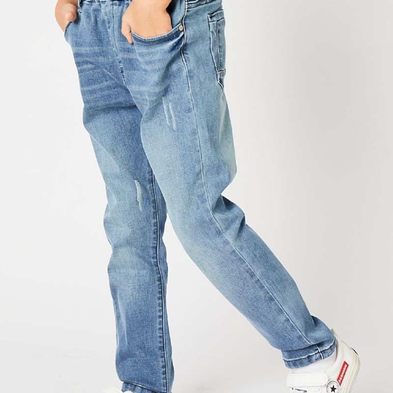 Drenge Casual Simple Vintage Denim Jeans Med Elastisk Talje