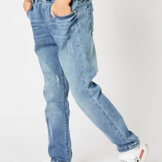 Drenge Casual Simple Vintage Denim Jeans Med Elastisk Talje