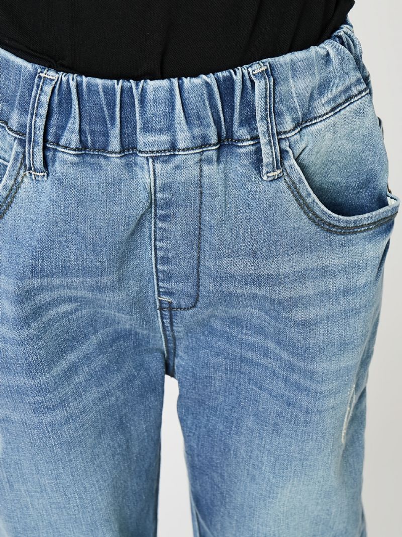 Drenge Casual Simple Vintage Denim Jeans Med Elastisk Talje