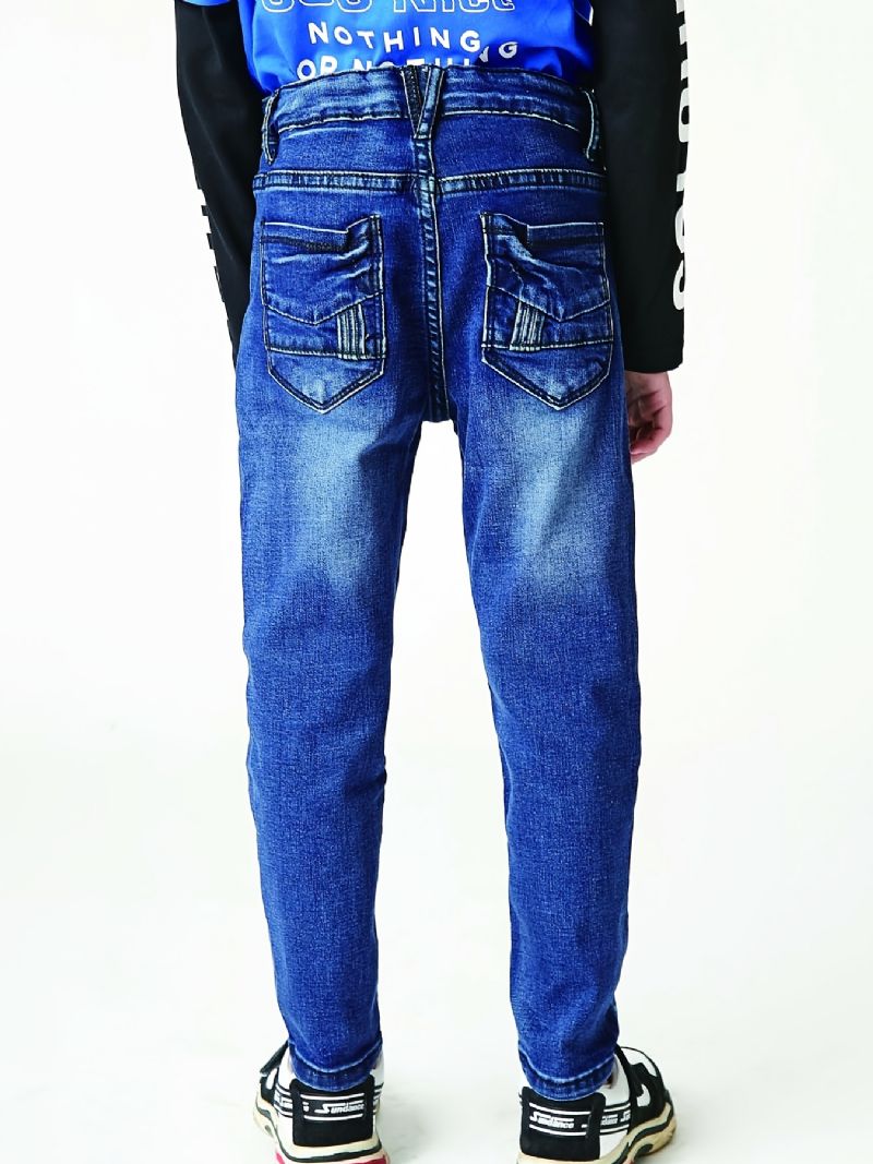 Drenge Casual Simple Vintage Denim Jeans Ripped Patch Lige Ben Farve Blokbukser