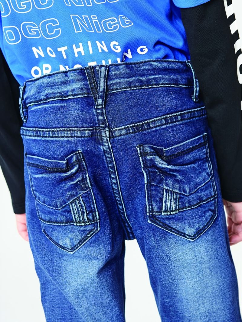 Drenge Casual Simple Vintage Denim Jeans Ripped Patch Lige Ben Farve Blokbukser