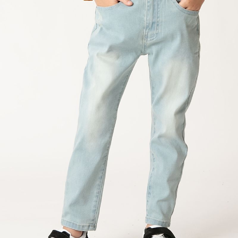 Drenge Casual Simple Vintage Denim Jeans Slim Fit Lyseblå Bukser