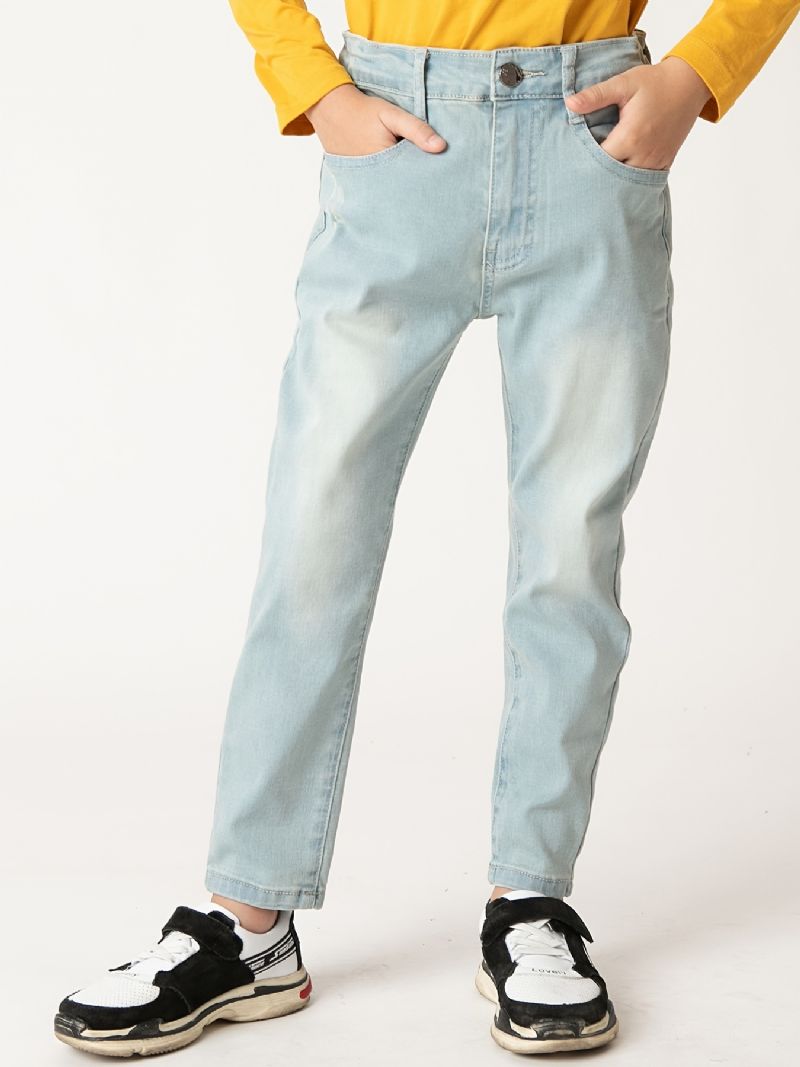 Drenge Casual Simple Vintage Denim Jeans Slim Fit Lyseblå Bukser