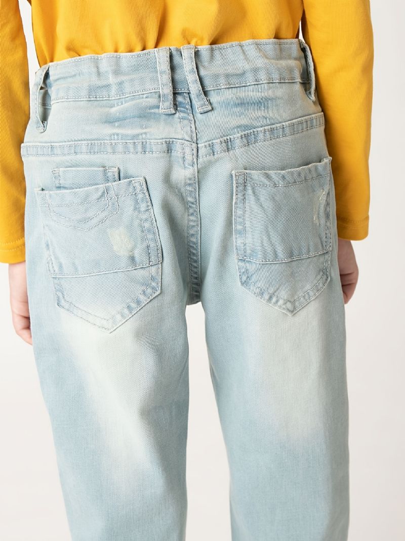 Drenge Casual Simple Vintage Denim Jeans Slim Fit Lyseblå Bukser