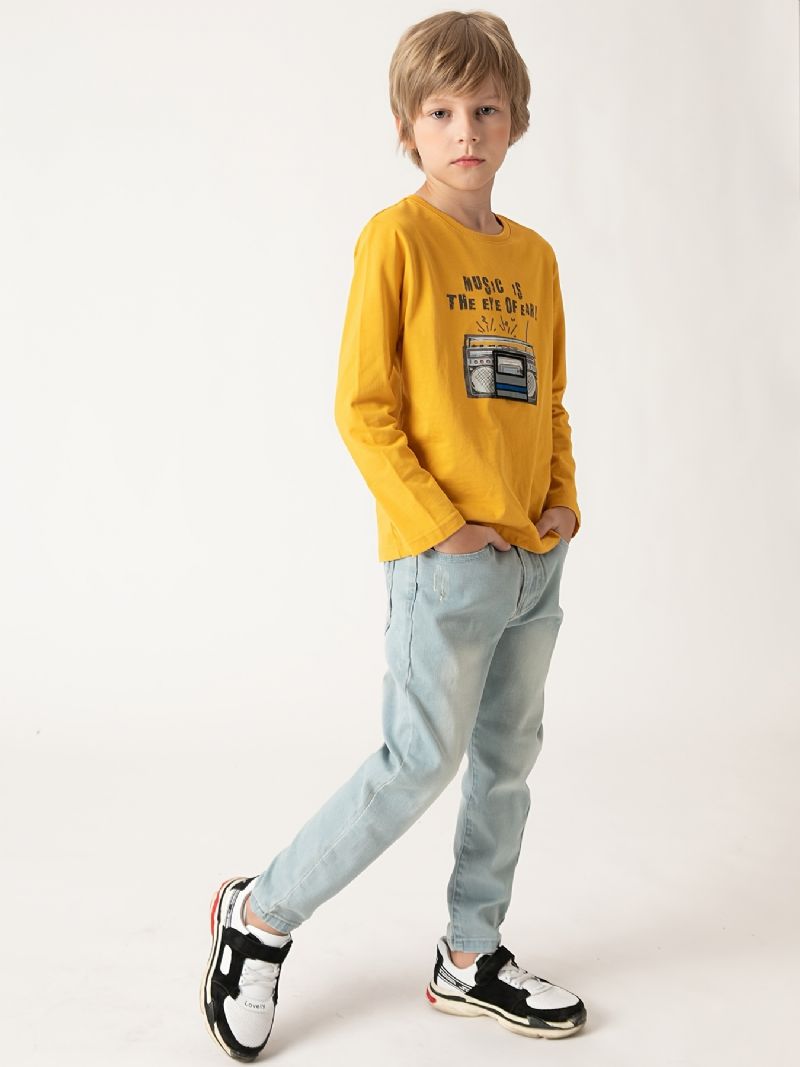 Drenge Casual Simple Vintage Denim Jeans Slim Fit Lyseblå Bukser