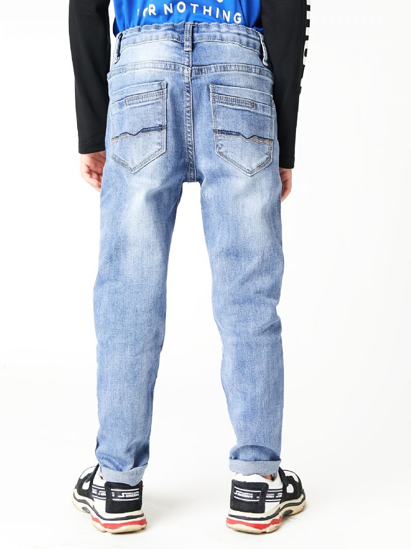 Drenge Casual Simple Vintage Ripped Denim Jeans Slim Fit Stribede Farveblokbukser