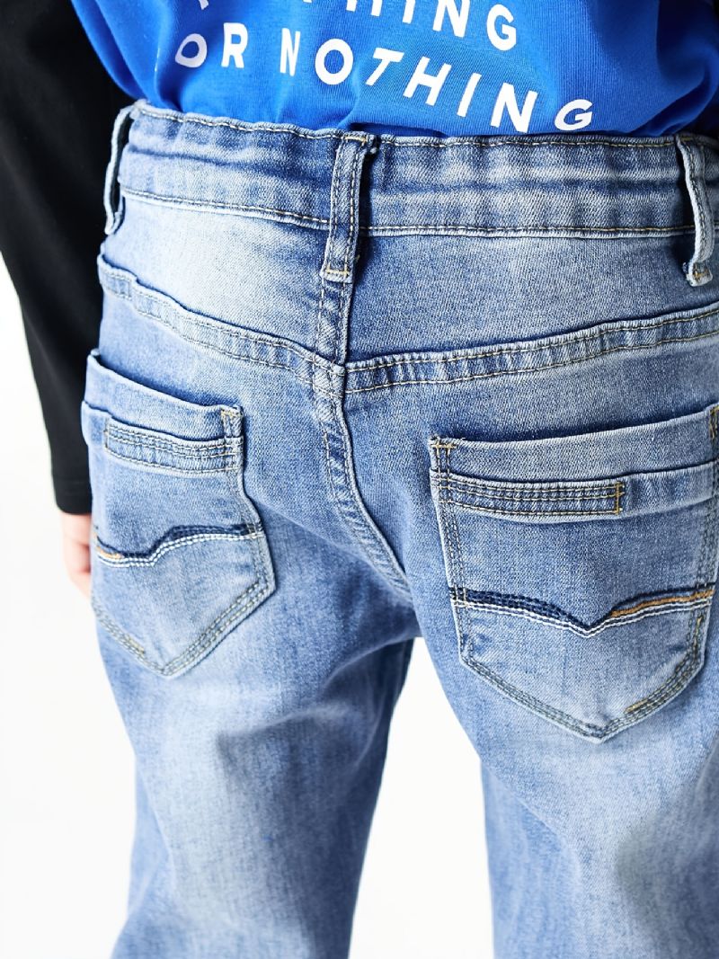 Drenge Casual Simple Vintage Ripped Denim Jeans Slim Fit Stribede Farveblokbukser