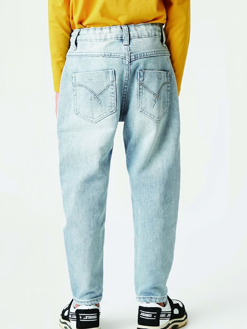 Drenge Casual Simple Vintage Straight Leg Denim Jeans Lyseblå