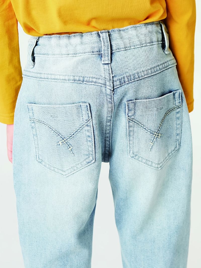 Drenge Casual Simple Vintage Straight Leg Denim Jeans Lyseblå