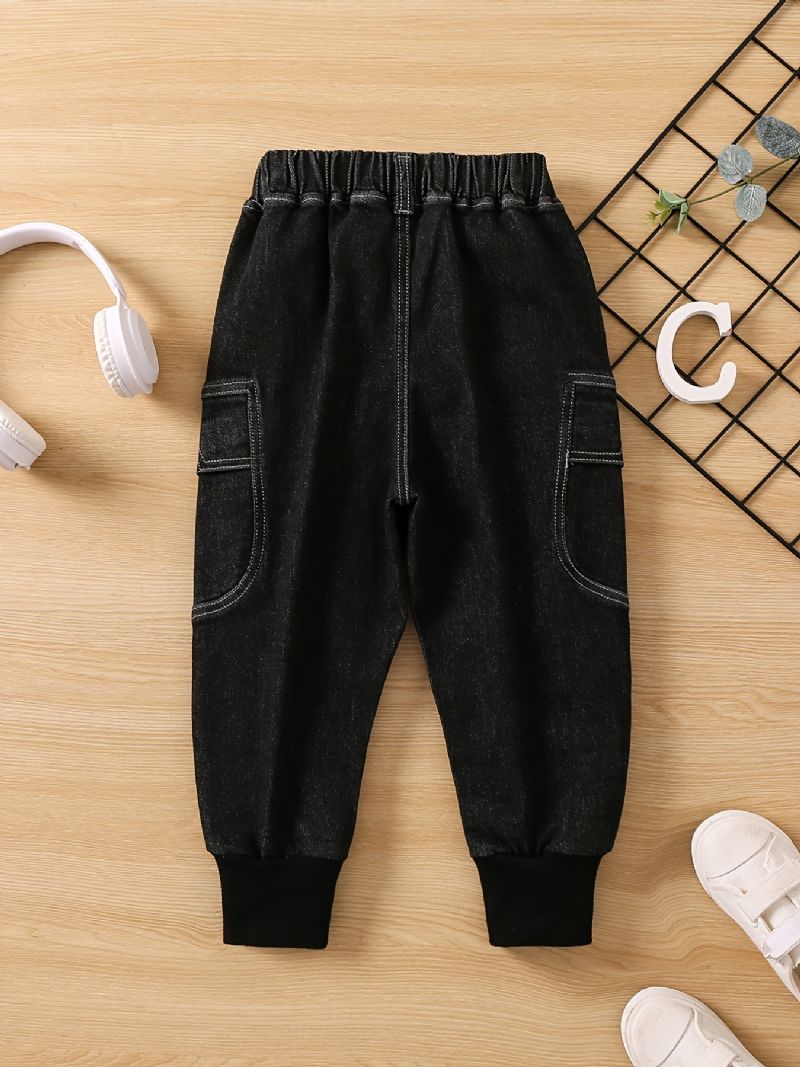 Drenge Casual Solid Lommer Side Elastiske Talje Bukser Jeans Tøj