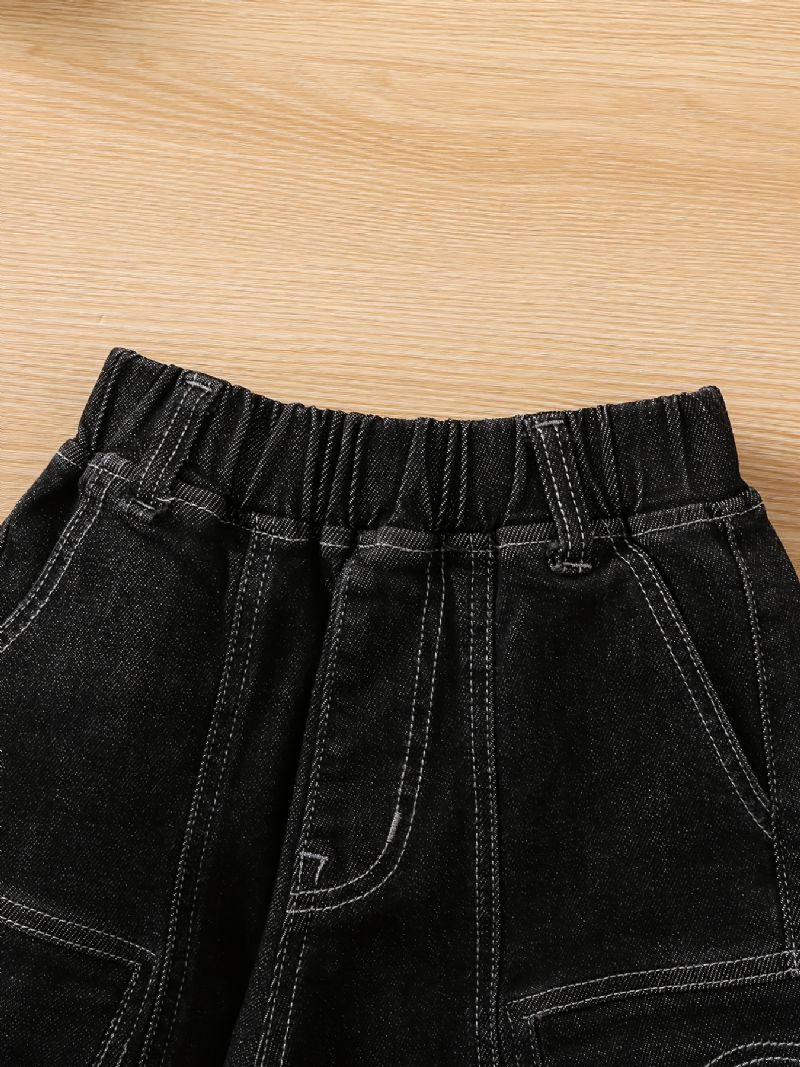 Drenge Casual Solid Lommer Side Elastiske Talje Bukser Jeans Tøj