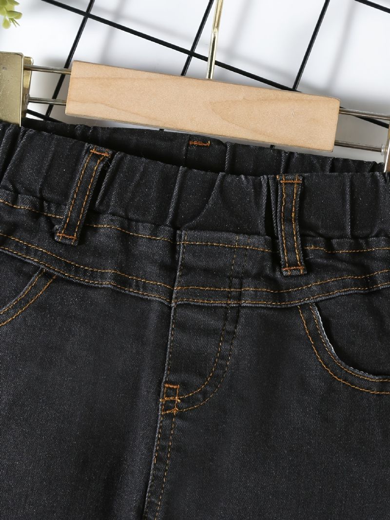 Drenge Casual Solid Sorte Denim Jeans Med Elastisk Talje