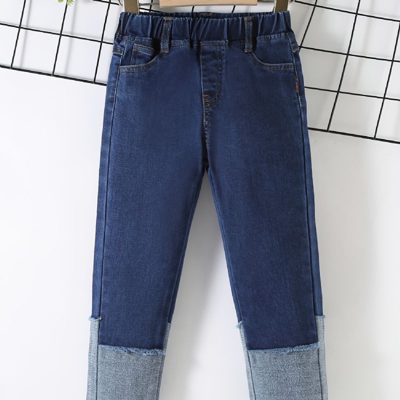 Drenge Casual Solid Stitching Denim Jeans Med Elastisk Talje Til Vinter