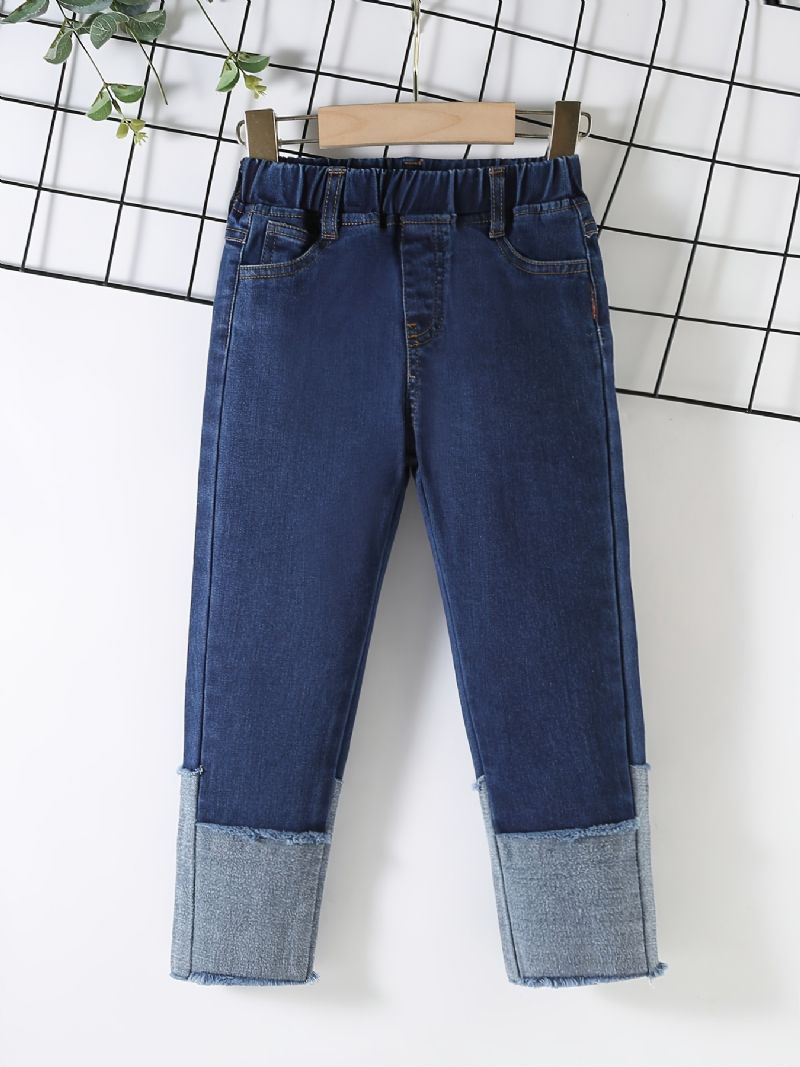 Drenge Casual Solid Stitching Denim Jeans Med Elastisk Talje Til Vinter