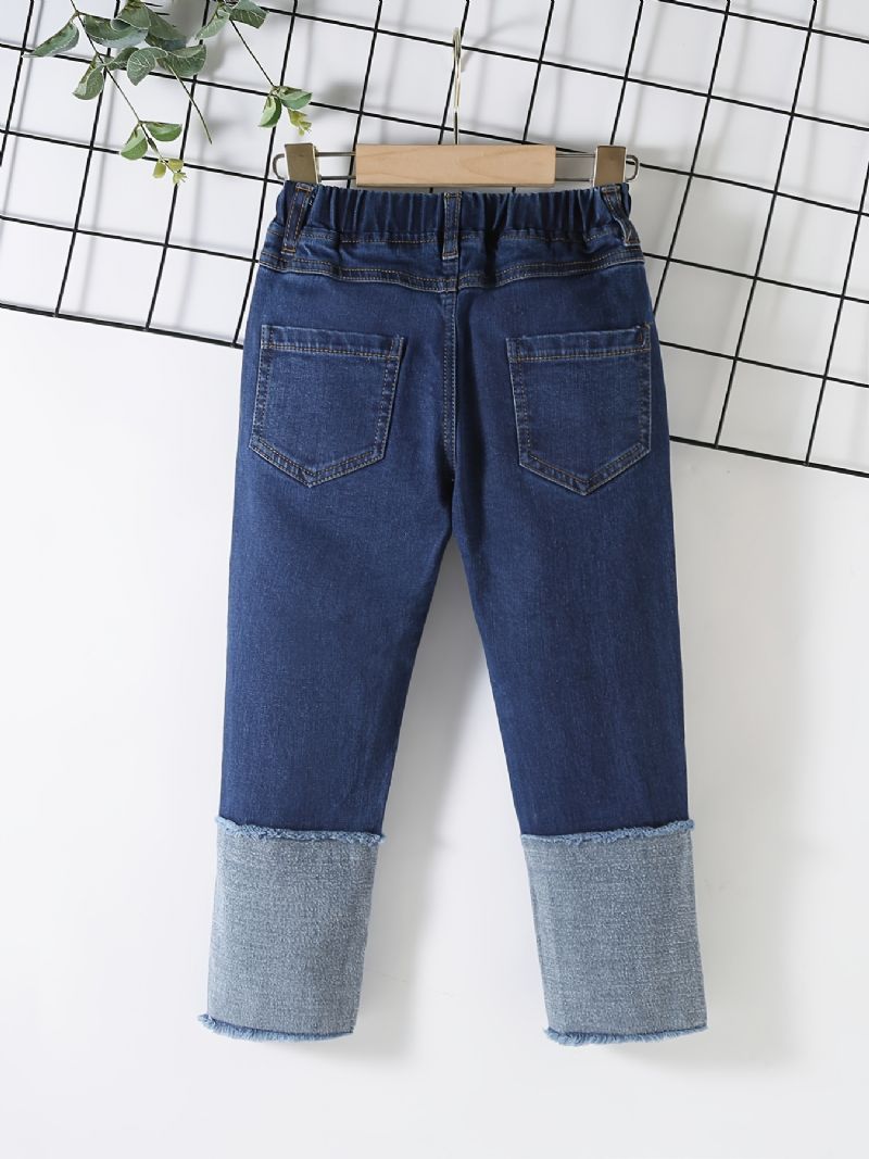 Drenge Casual Solid Stitching Denim Jeans Med Elastisk Talje Til Vinter