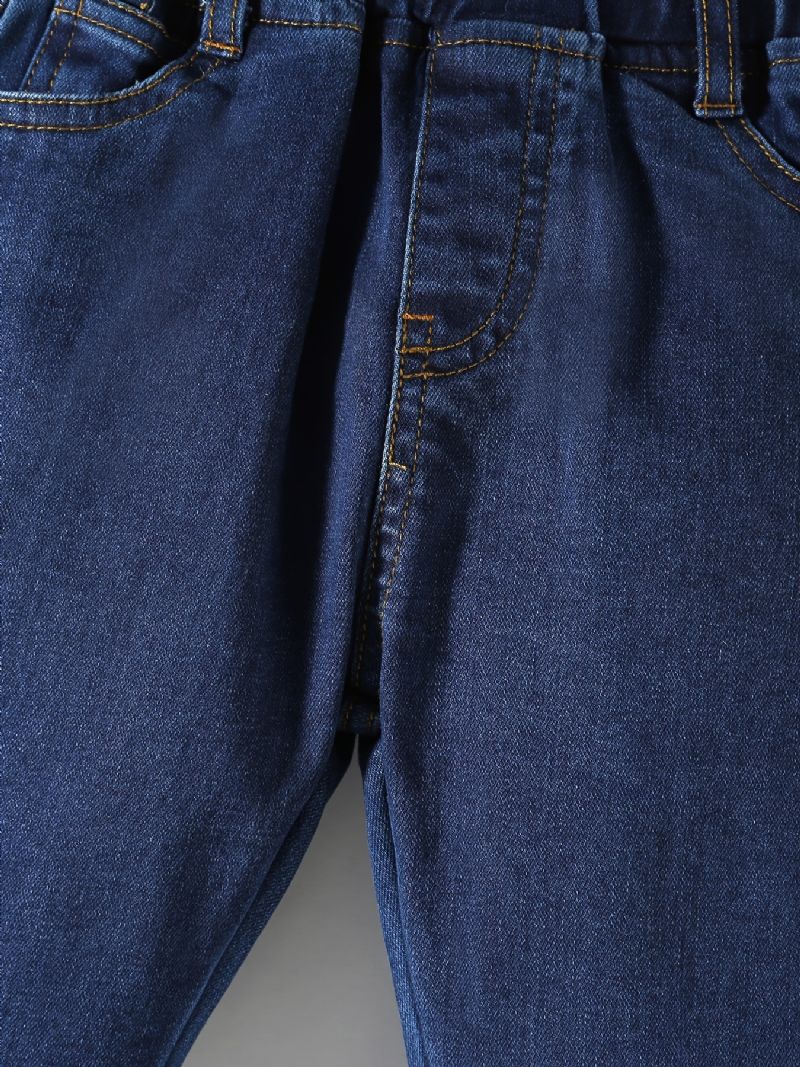 Drenge Casual Solid Stitching Denim Jeans Med Elastisk Talje Til Vinter