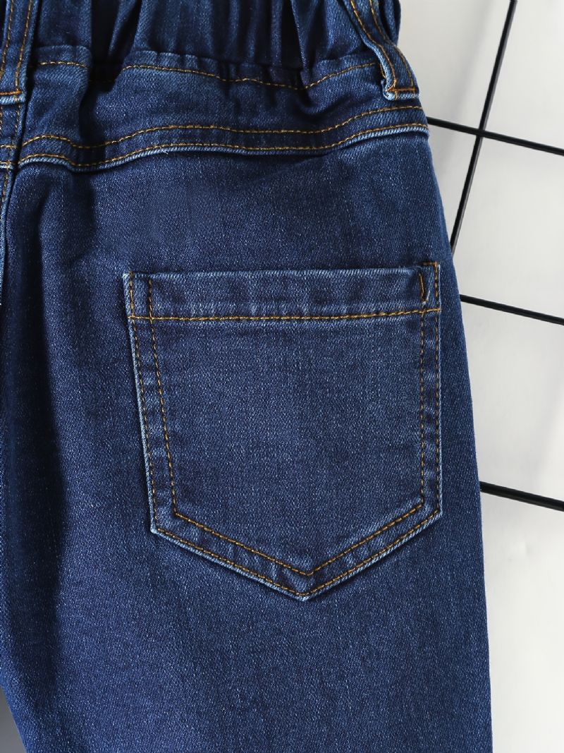 Drenge Casual Solid Stitching Denim Jeans Med Elastisk Talje Til Vinter