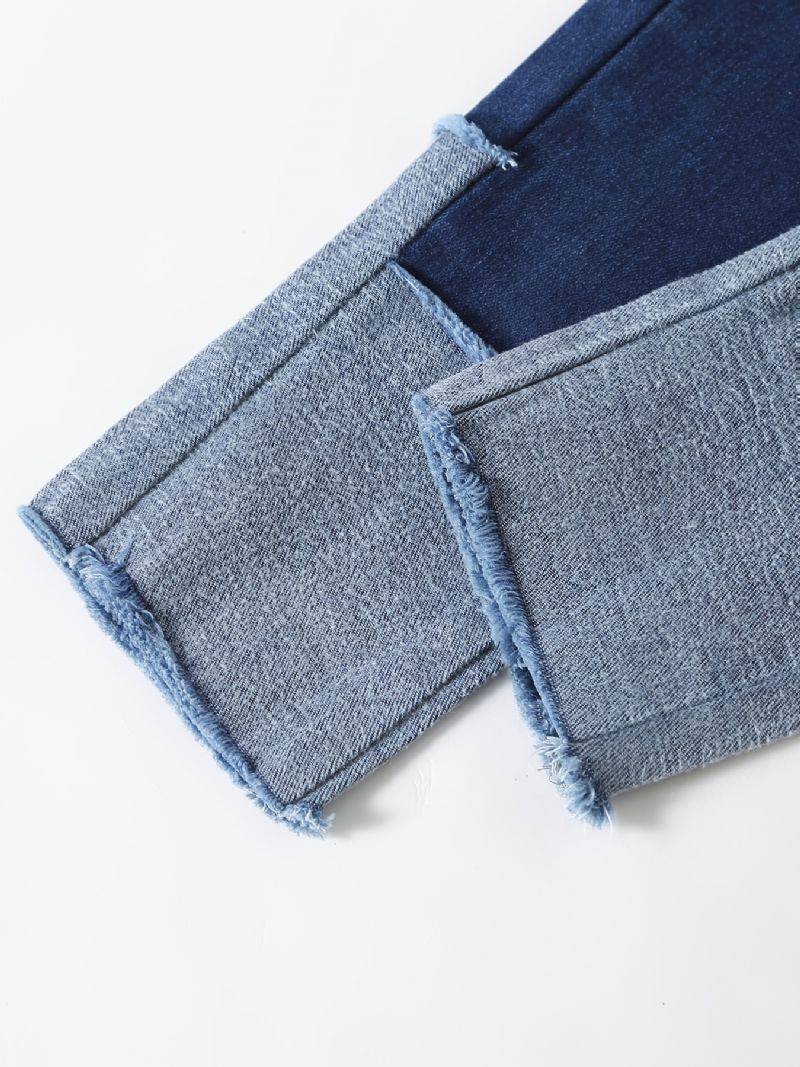 Drenge Casual Solid Stitching Denim Jeans Med Elastisk Talje Til Vinter