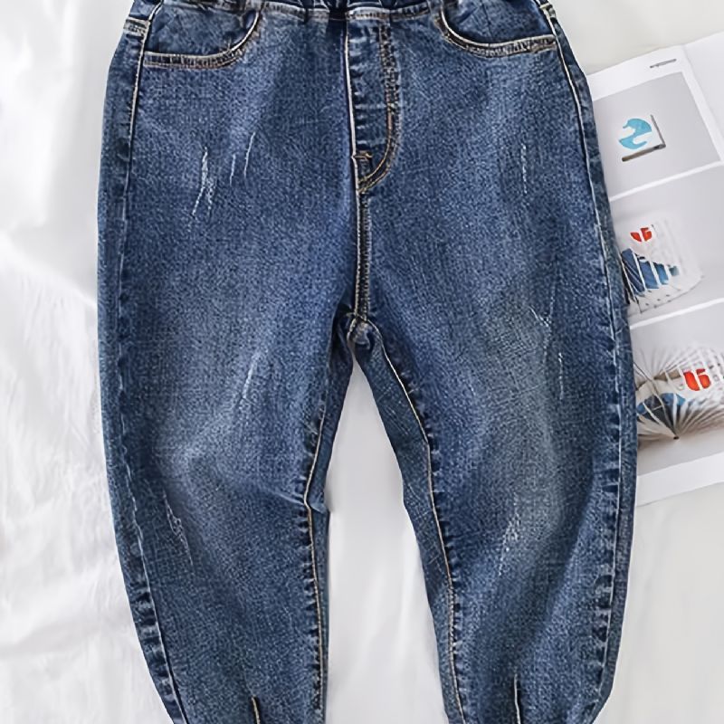 Drenge Casual Vintage Denim Jeans Elastiske Taljebukser Til Forår Efterår