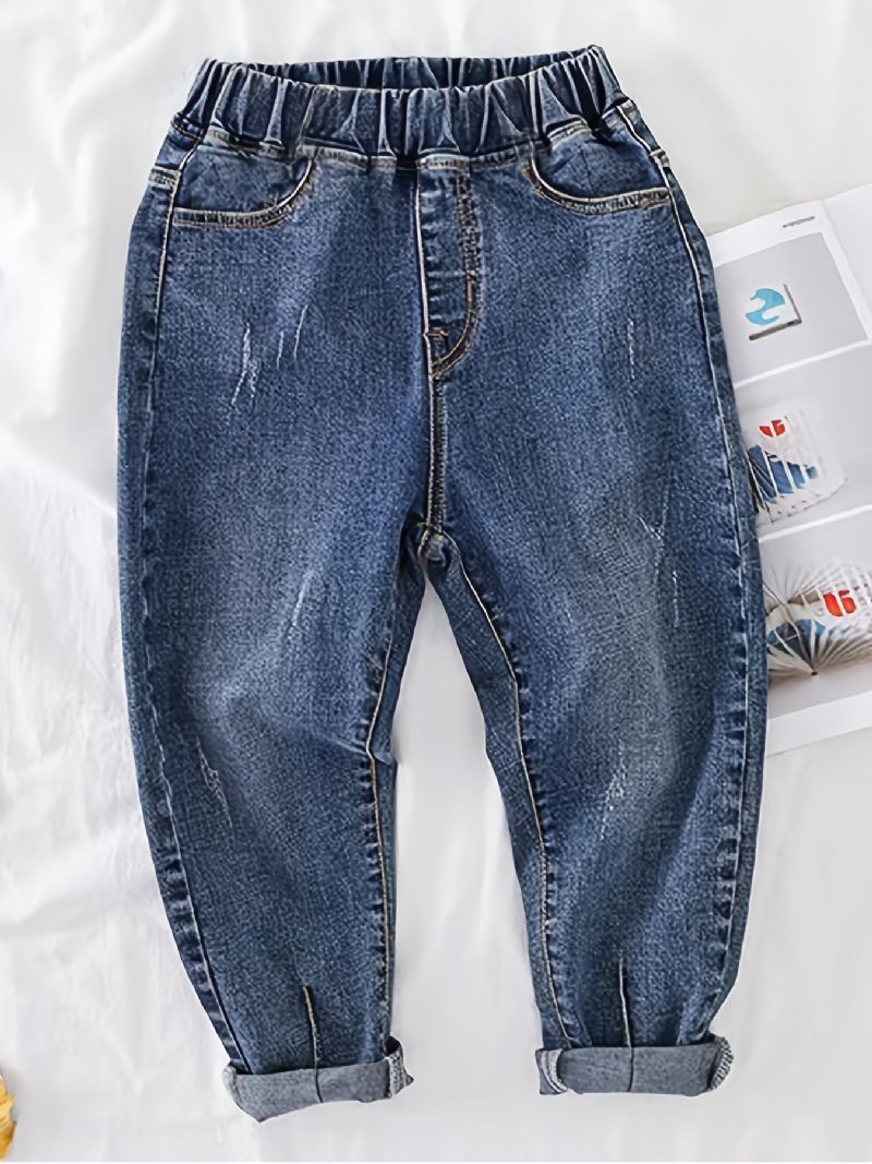 Drenge Casual Vintage Denim Jeans Elastiske Taljebukser Til Forår Efterår