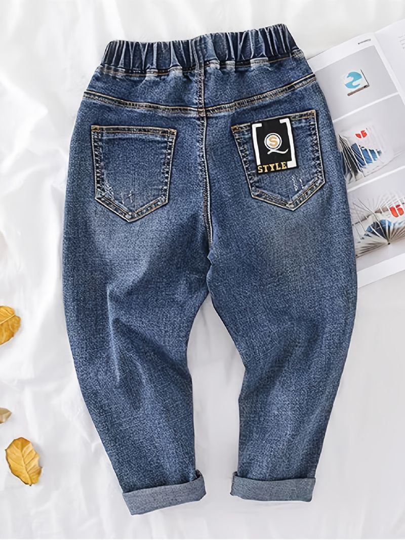 Drenge Casual Vintage Denim Jeans Elastiske Taljebukser Til Forår Efterår