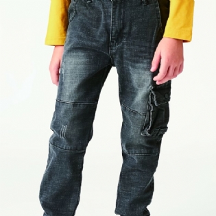 Drenge Faded Cargo Denim Jeans Med Lommer Børnetøj