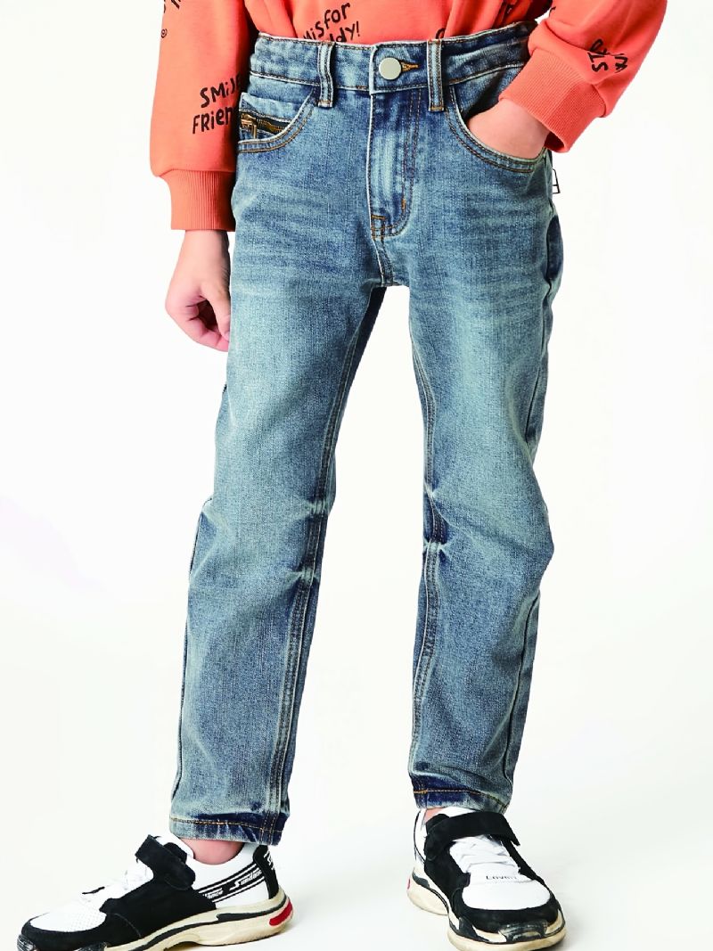 Drenge Faded Regular Fit Washed Denim Jeans Børnetøj