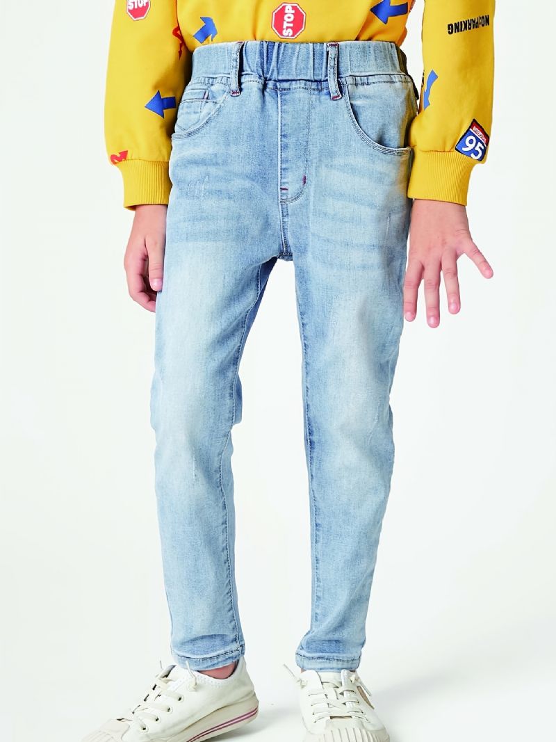 Drenge Lyseblå Elastisk Talje Falmet Denim Jeans Børnetøj
