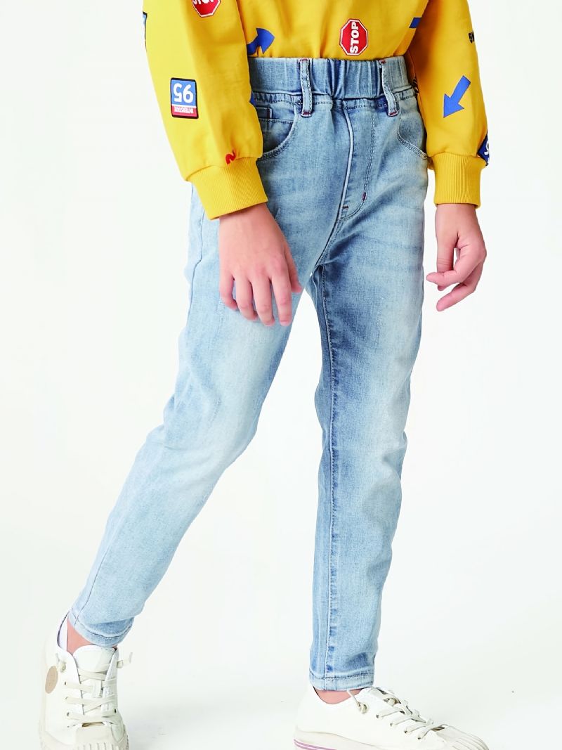 Drenge Lyseblå Elastisk Talje Falmet Denim Jeans Børnetøj