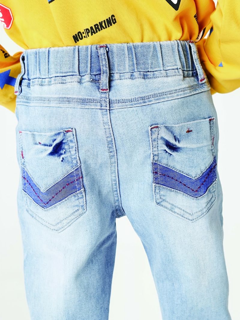 Drenge Lyseblå Elastisk Talje Falmet Denim Jeans Børnetøj