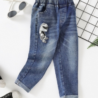Drenge Mode Denim Dinosaur Print Jeans Til Børn