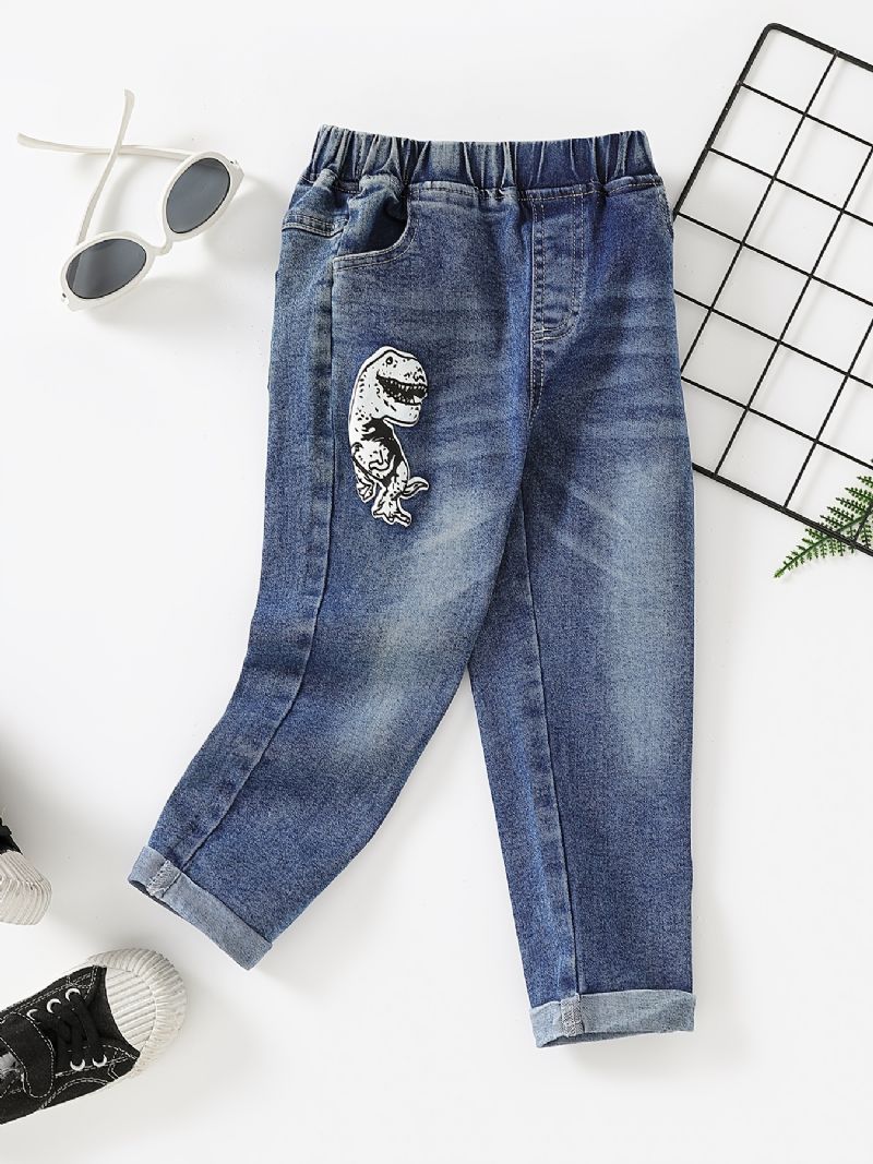 Drenge Mode Denim Dinosaur Print Jeans Til Børn