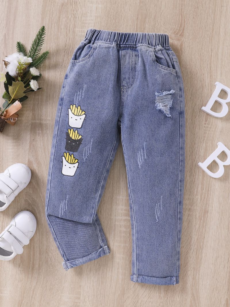 Drenge Mode Fries Print Rippede Jeans