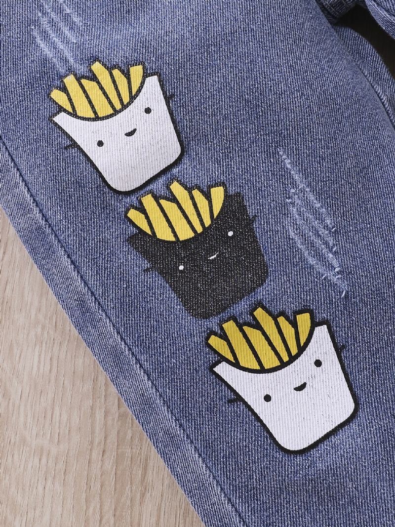 Drenge Mode Fries Print Rippede Jeans