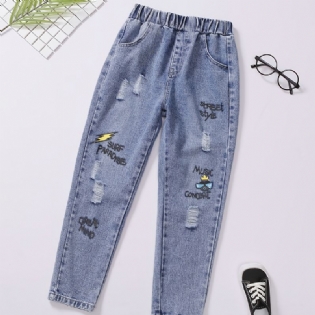 Drenge Mode Tegneserie Print Rippede Bomulds Jeans