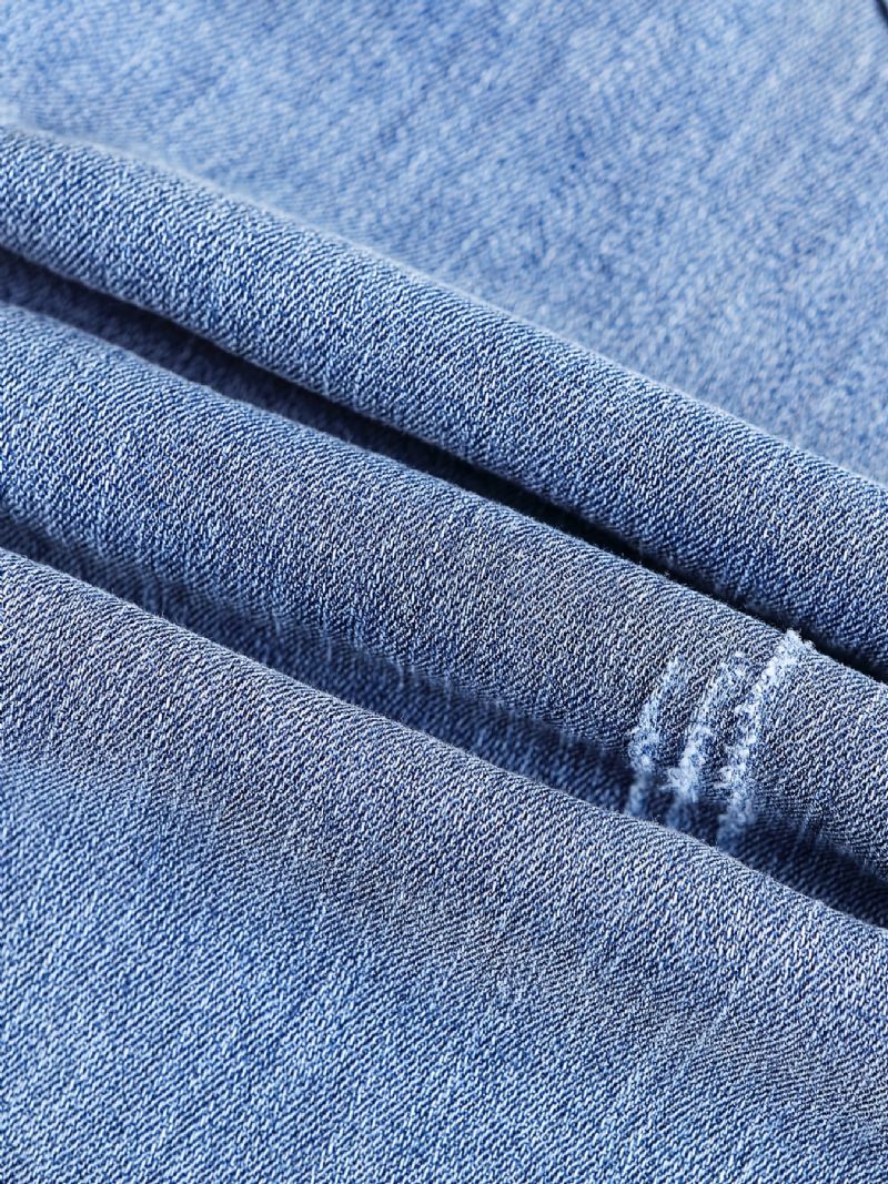 Drenge Solid Tilspidsede Jeans Denimbukser Med Elastisk Linning Børnetøj