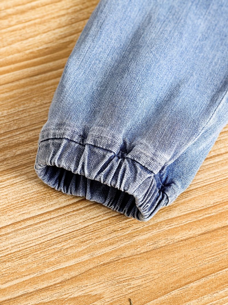 Drenge Solid Tilspidsede Jeans Denimbukser Med Elastisk Linning Børnetøj