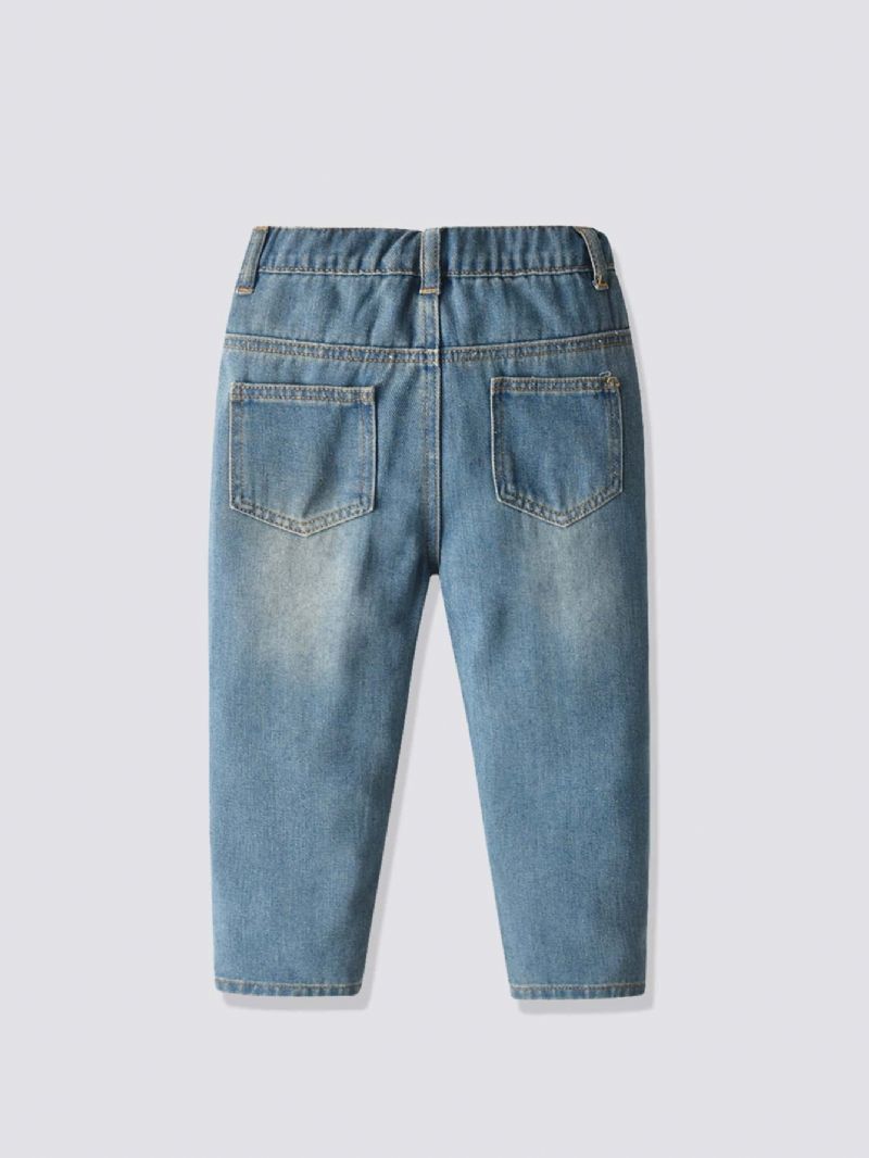 Efterår Vinter Børns Afslappede Mørkeblå Rippede Jeans