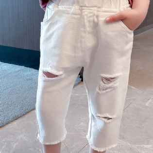 Ensfarvede Casual Ripped Denimbukser Til Småbørn Babypiger