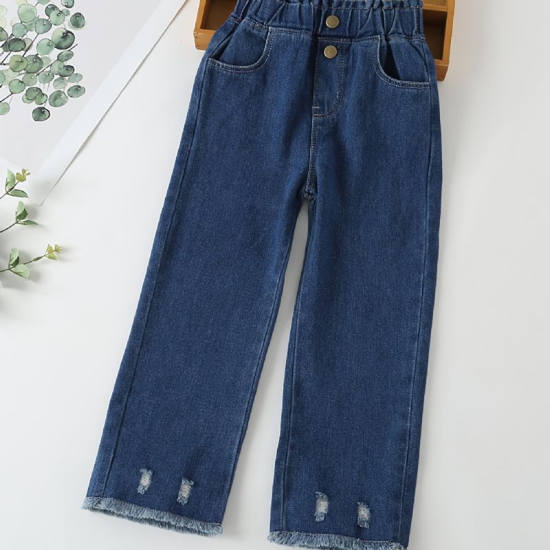 Jeans Med Brede Ben Til Piger Med Elastisk Linning