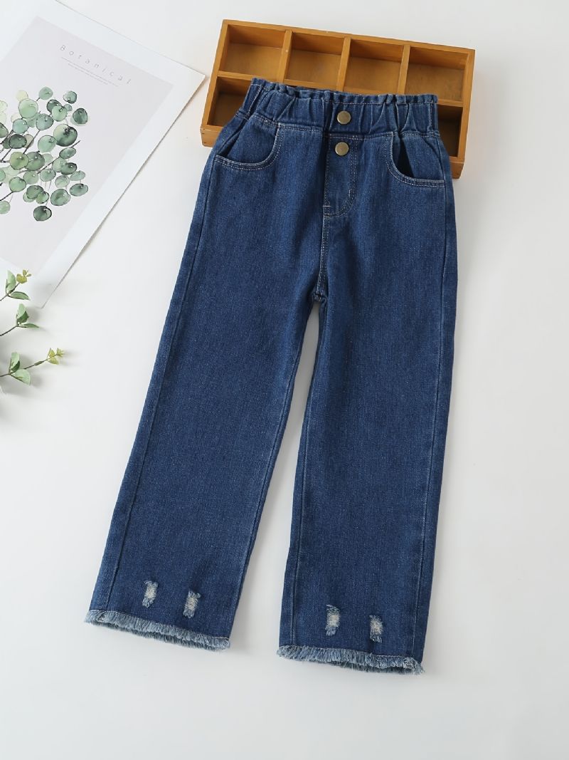 Jeans Med Brede Ben Til Piger Med Elastisk Linning