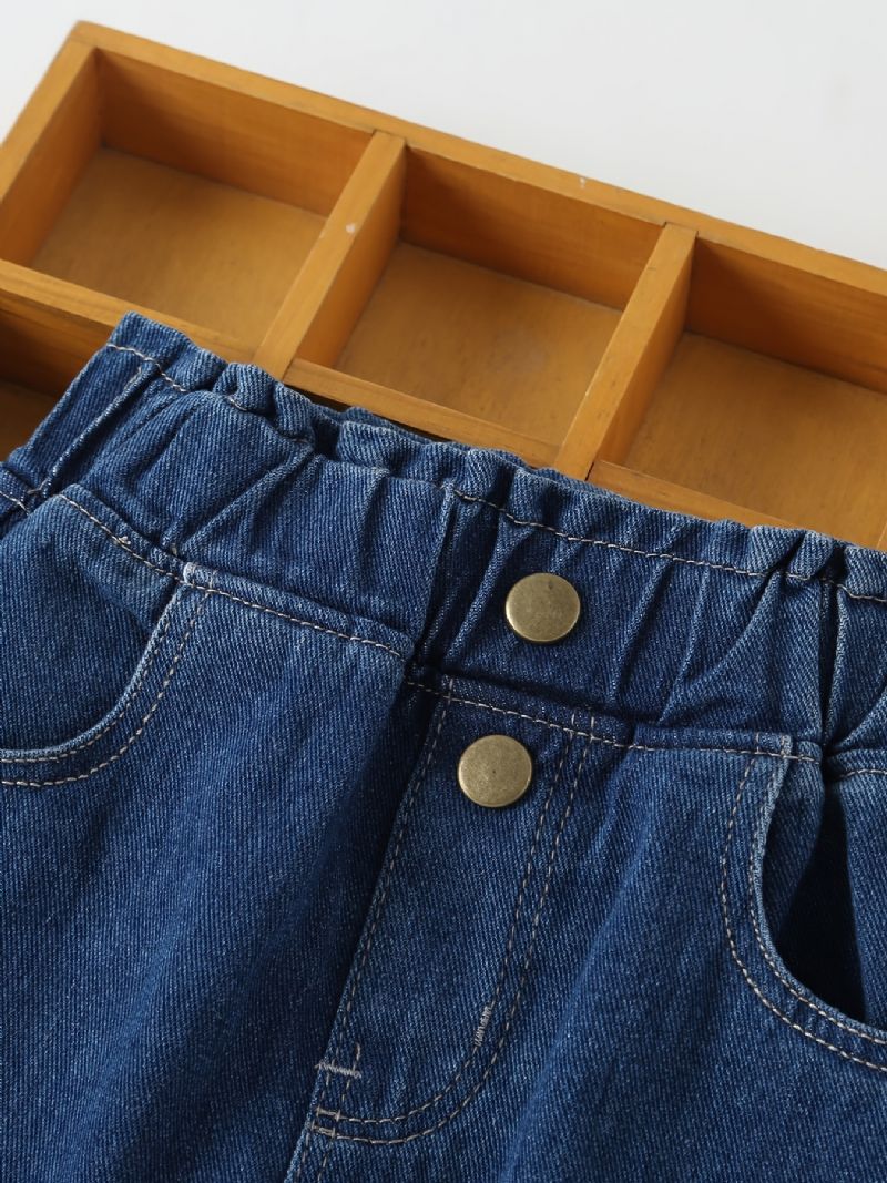 Jeans Med Brede Ben Til Piger Med Elastisk Linning