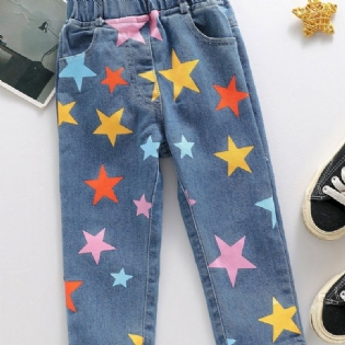 Jeans Med Farverige Stjerner Med Print Til Piger