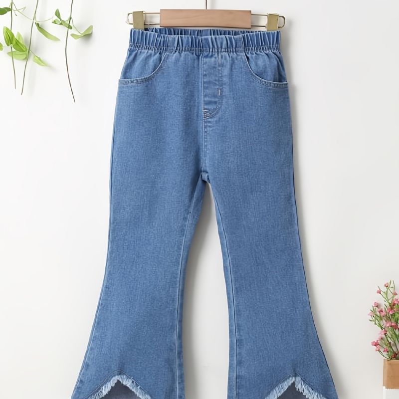 Komfort Denimbukser Med Fladt Jeans Til Piger Med Elastisk Linning