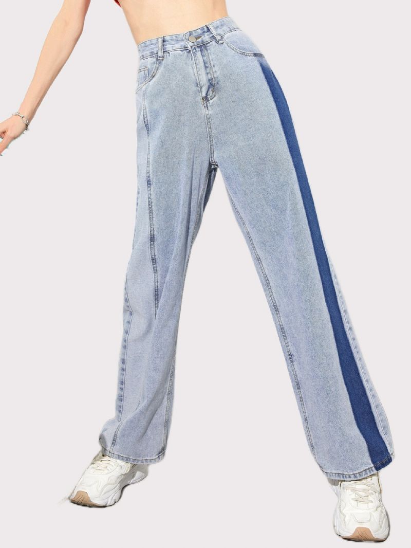 Kvinders Colorblock High Wasit Straight Leg Jeans Piger Button Fly Y2k Style